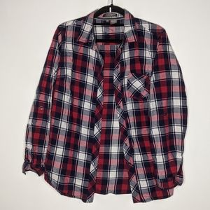 Sandra plaid 3/4 sleeve button down w/ pocket SzM